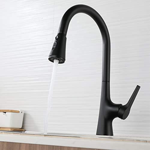 Robinet de cuisine avec douchette en laiton noir mitigeur pivotant
