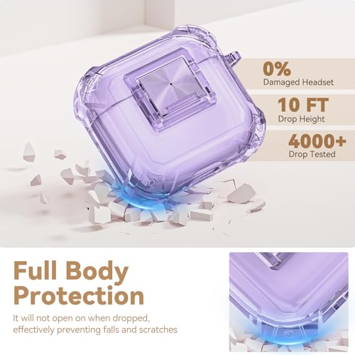 Image of for Airpods 4 Case with Safety Lock,Clear Case Soft TPU Shock-Proof Protective Cover with Cute Bling Keychain and Cleaner kit for Women Girls-Clear Purple