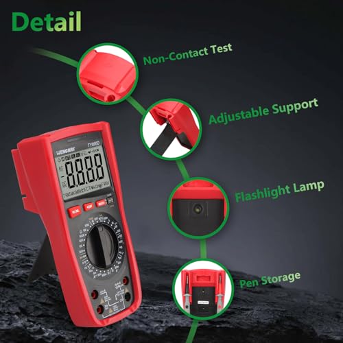 Image of Wengart Digital Multimeter, 1000V AC /DC Manual-Ranging Tester for Voltage, Current, Resistance, Capacitance & Frequency, Professional NCV & Transistor Checker with hFE, LCD Display for HVAC & Solar PV