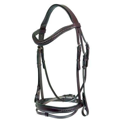 Grewal Equestrian Wicker Braided Leather Monocrown Bridle, English Horse Tack (Havana, Full)
