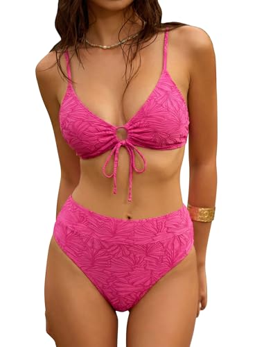 Image of ZAFUL Bikini Sets for Women String 2 Piece Swimsuits High Waisted Bathing Suit V Neck Cut Out Swimwear