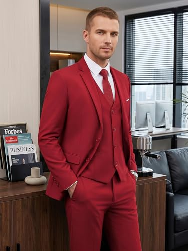 Image of WEEN CHARM Men's 3-Piece Slim Fit Suit Set-2-Button Blazer,Vest & Pants-Formal Wedding,Prom,Party & Business Tuxedo
