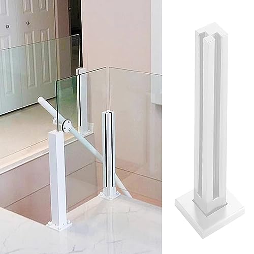 ガラスガードレール, 階段手すり、バルコニーパティオデッキフェンス用ガラス手すりスピゴット用インテリアガラス手すりコラムクランプ(White corner Post,85cm(33 1/2"))