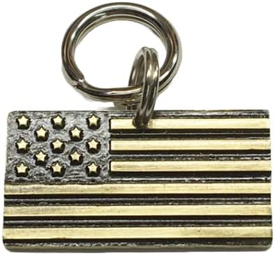 AMERICAN FLAG Made in the USA Dog Name Tag-Collar Pet Id Tag-Unique Pet Tag-Handcrafted -Custom Dog Tag-Stars and Stripes-Patriotic Pet Tag (1 1/4", Brass)