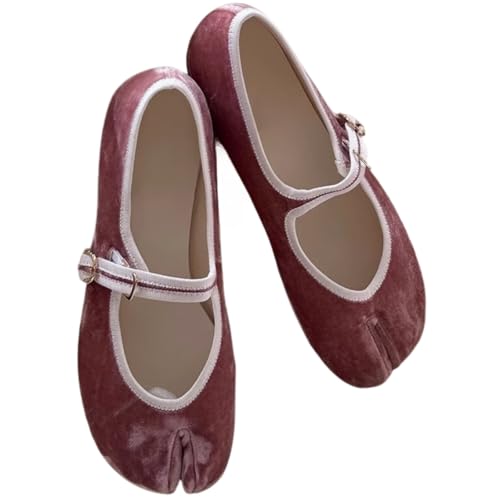 Velvet Mary Janes for Women Tabi Flats Ballet Flats Split Toe Shoes Vintage Downtown Girl Aesthetic