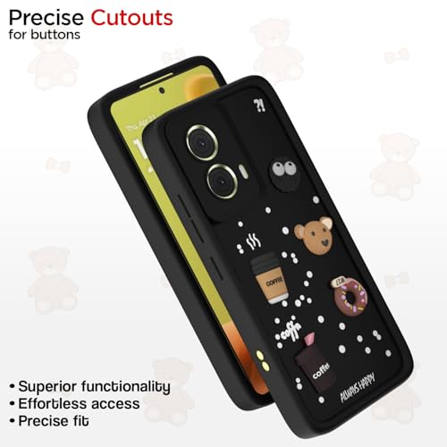 Image of Outlouders Back Cover for Motorola Moto G85 | 3D Cartoon Bear Cute Fun Silicone Full Body Protection Bumper Case (Black)
