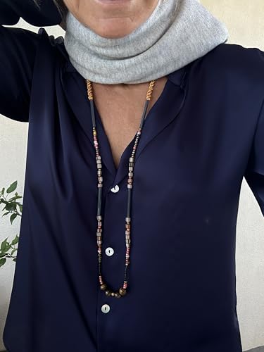 Collier œil de tigre artisanal et perles de verre africain d'exception