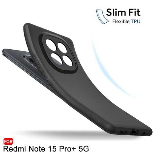 Image of TheGiftKart Sleek Back Cover Case for Mi Redmi Note 15 Pro Plus 5G | Slim Fit Protective Design | Ultra Matte Finish | Camera Protection Bump | Soft Silicon Back Cover Case (Silicone, Black)