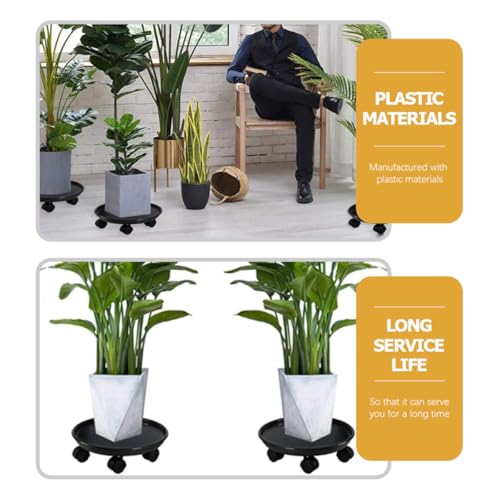 Support de pot de fleurs à roulettes robuste en plastique noir design - 4