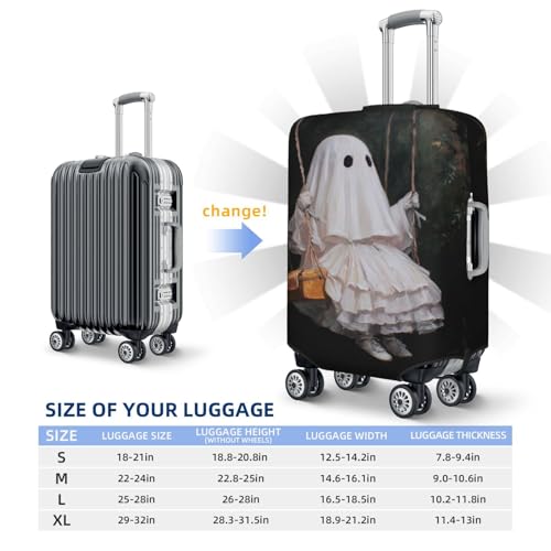 Cute Ghost On A Swing In White Elastic Travel Luggage Covers Dustproof Scratch-Resistant Suitcase Protector Fit 22-24 Inch4
