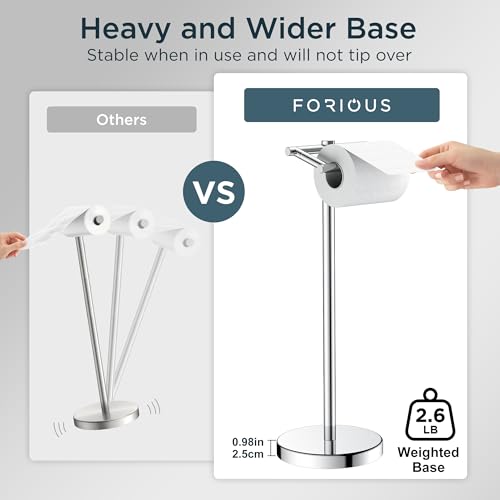 Image of FORIOUS Toilet Paper Holder Wall Mount, Stainless Steel Rustproof Double Post Pivoting Tissue Roll Holder for Bathroom, Commercial Toilet Paper Dispenser Freestanding Toilet Paper Stand, Chrome