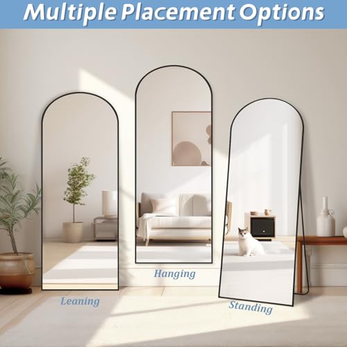 56"X18" Full Length Mirror, Black Floor Mirror with Stand Hanging or Leaning Against Wall Aluminum Alloy Frame Wall Mirror Full Length Tempered Glass for Bedroom Living Room - Image 6