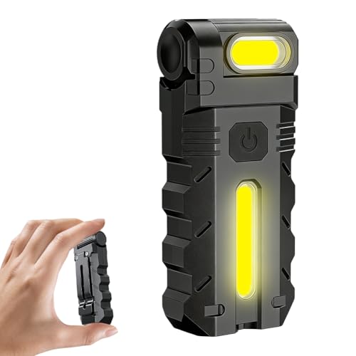 Taschenlampe Aufladbar LED,Extrem Hell Klein Taschenlampe mit Clip und Magnetfuß,Mit 5 Modi,Kaltweiß + Rot,180° Drehbar,IPX4, Flashlight für Camping,Wandern,Notfall,Reparatur (1)