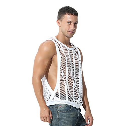 ABAFIP Men's Sleeveless Fishnet Mesh Tank Top Baggy Workout Gym Muscle Shirt Loose Fit Activewear Summer Tee Shirts
