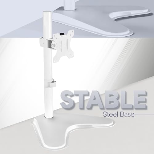 Image of VIVO Single Monitor Desk Stand, Holds Screens up to 32 inch Regular and 38 inch Ultrawide, Freestanding VESA Steel Mount Base, Adjustable Height, Tilt, Swivel, Rotation, White, STAND-V001HW