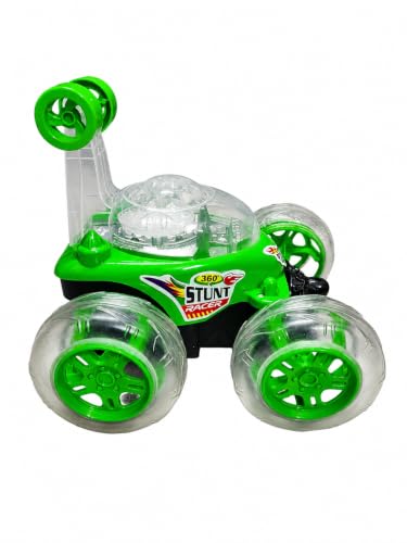 Image of Rechargeable 360 RC Stunt Car for Kids | Double-Sided High-Speed Remote Control Car with LED Lights | Rechargeable Battery Type C Charging (Green)