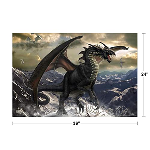 Rogue Dragon Skeleton Tom Wood Fantasy Poster Dark Dragon In Next White Dragons Flying Landscape Drawing Illustration Cool Wall Decor Art Print Poster 36X24 #TOP4