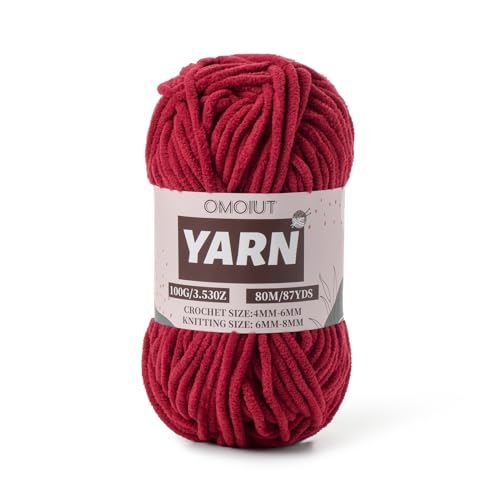 Image of Burgundy Fluffy Chenille Yarn for Crocheting - Baby Yarn for Crocheting Soft Blanket - (100g /87.4yds) Crochet Amigurumi Chunky Yarns - Super Bulky 5 Velvet Yarns