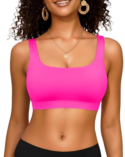 Image of Women Sport Bra Swimsuit Top - Swim Bra Bikini Top Only Scoop Neck Bathing Top 2025 Swimwear
