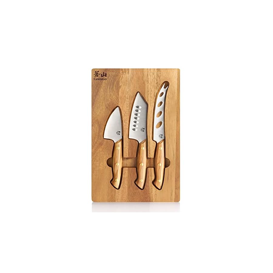 Cangshan-1027327-3-Piece-Olive-Wood-Cheese-Knife-Set-with-Acacia-Cheese-Board Cangshan 1027327 3-Piece Olive Wood Cheese Knife Set with Acacia Cheese Board
