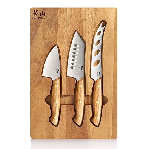 Cangshan 1027327 3-Piece Olive Wood Cheese Knife Set with Acacia Cheese Board - Image 3
