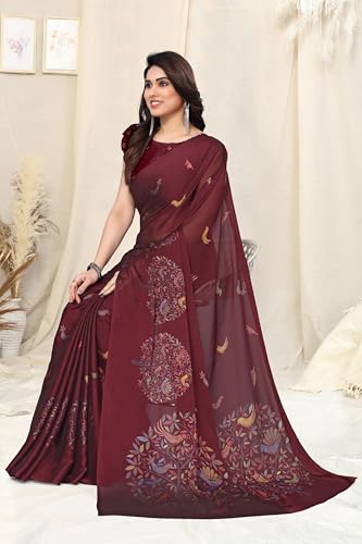 Image of MIRCHI FASHION Women Saree Chiffon Flower Print | Breathable Lightweight Sari for Office and Daily Use with Unstitched Blouse Piece (Available in 30 Styles)