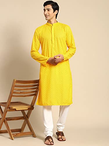 Image of Rajubhai Hargovindas Men Pure Cotton Chikankari Embroidered Straight Kurta