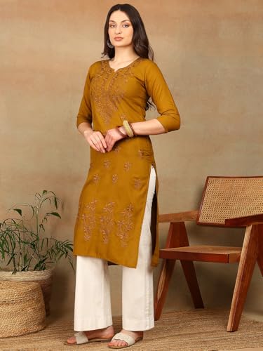 Image of Women Pink Ethnic motifs Embroidered Lucknowi Chikankari Long Kurti