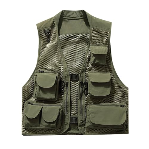 KBOPLEMQ Chaleco de verano para hombre, sin mangas, ligero, con muchos bolsillos, transpirable, de secado rápido, de safari, chaleco de pesca para hombre
