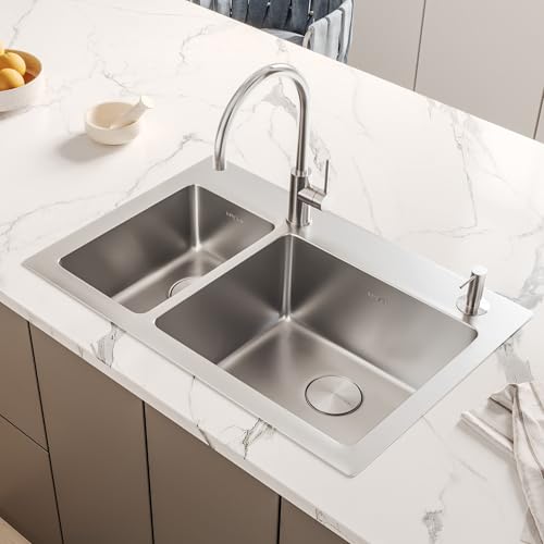 Ruvati-33-x-22-inch-Drop-in-Topmount-Kitchen-Sink-16-Gauge-Stainless-Steel-3070-Double-Bowl-Kitchen-Sink-with-Brushed-Finish-hides-scratches-Easy-to-Clean-Drop-in-kitchen-Sink-RVM5176 Ruvati 33 x 22 inch Drop in Topmount Kitchen Sink 16 Gauge Stainless Steel 3070 Double Bowl Kitchen Sink with Brushed Finish hides scratches Easy to Clean Drop in kitchen Sink RVM5176