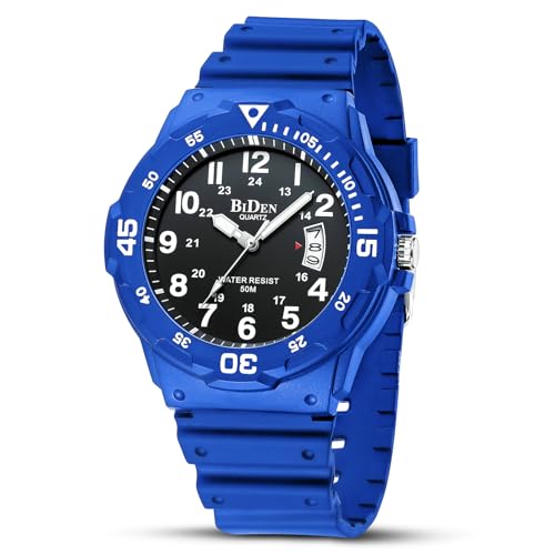 HANPOSH Reloj Hombre Reloj de Cuarzo Analógico 50M Relojes de Pulsera a Prueba de Agua Relojes Geniales con Fecha Reloj de Diseñador de Moda de Negocios Relojes (Azul Blanco567)