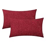 BRAWARM Throw Pillow Covers 12x20 Inches - Deep Red Chenille Lumbar Pillow Covers Pack of 2, Solid Dyed Soft Chenille Pillow Cases for Couch Sofa Bed Home Decoration