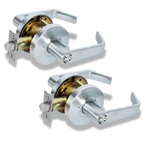 SUMBIN Ansi Grade 2 UL 3H Fire Rated Commercial Heavy Duty Classroom Door Lever Lockset, ADA, Satin Chrome Finish 2PCS