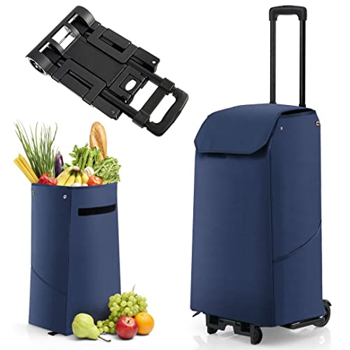 Carrello della spesa pieghevole portatile 2 in 1 con borsa staccabile da 38 litri e manico telescopico