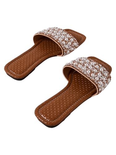 Image of GORGLITTER Women's Sparkly Jeweled Flat Sandals Dressy Open Toe Glitter Shiny Slippers Slip-on Shoes