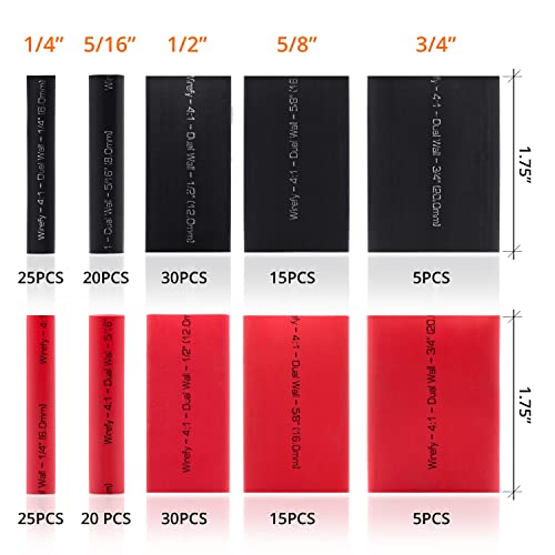 Wirefy 190 Pcs Heat Shrink Tubing Kit - 4:1 Dual Wall Tube - Adhesive Lined - Marine Shrink Tubing - Black, Red #TOP1