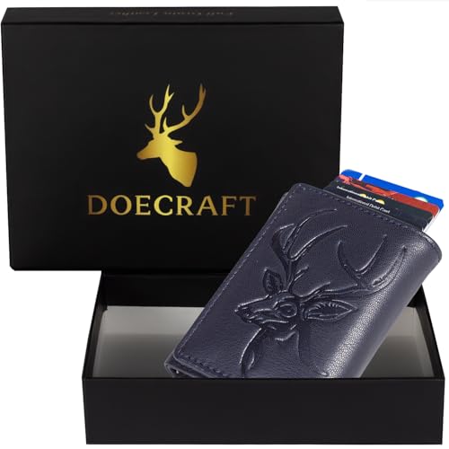 Image of Men's Genuine Leather RFID Wallet | Premium Slim Red Wallet for Men with Deer 3D Print | 8 Card Slots Secure and Durable Design Casual Stylish | Formal & Gifting Use, Blue and Silver