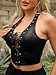 Benfoly Women's Leather Halter Top Punk Deep V Neck Grommet Eyelet Tie Front Corset Crop Tops Backless PU Mini Concert Outfits Black Small
