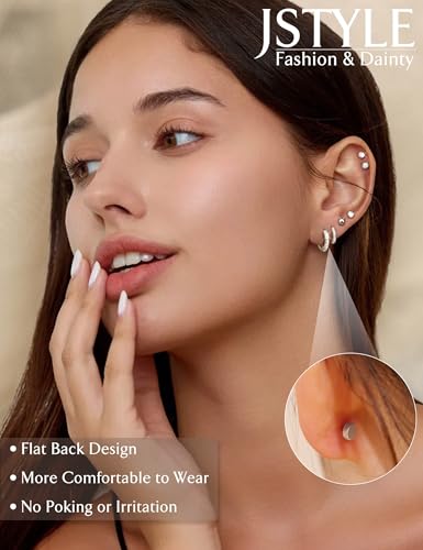 Jstyle Hypoallergenic Stud Hoop Earrings for Women Flat Back Cartilage Earrings Small Silver Hoops Surgical Stainless Steel Earring Trendy Earring Stacks Set Multiple Piercing Jewelry Gifts for Women2