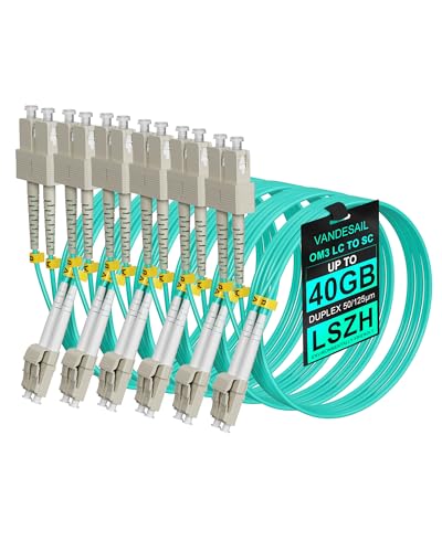 VANDESAIL OM3 LC-SC Fiber Optical Patch Cable, 10G Fiber Cable Multimode Jumper Duplex 3m(9.84ft) 6 Pack LSZH 50/125µm Pure Optical Cable Series