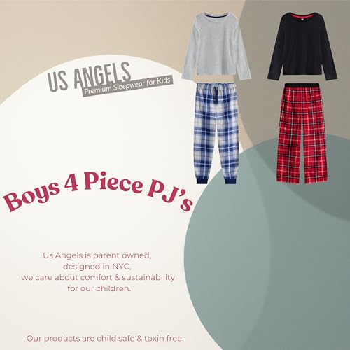 Image of US Angels Pajamas Set for Boys, 4-Piece Set, Short Sleeve Shirt with Pajama Shorts