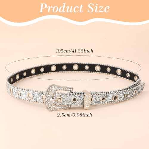 Rhinestone Belts Silver Western Sparkly Belt Cowgirl Cowboy Glitter Crystal Studded Leather Belts Bling Rhinestone Sparkle Belt Diamond for Jeans with Fashion Silver Buckle-41 Inch2