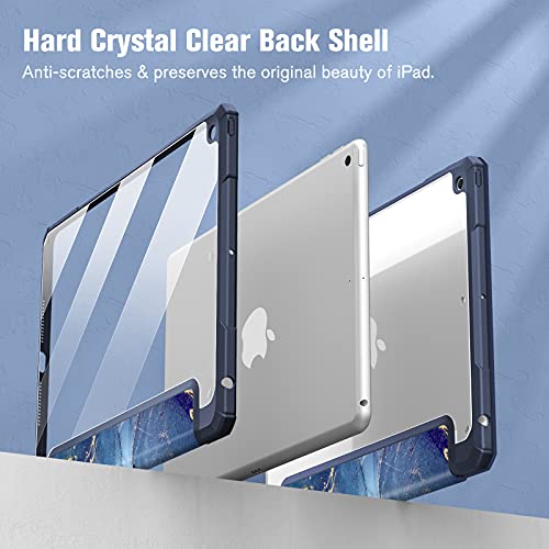 Image of Fintie Hybrid Slim Case for iPad 9th / 8th / 7th Generation (2021 /2020 / 2019) 10.2 Inch - [Built-in Pencil Holder] Shockproof Cover with Clear Transparent Back Shell, Ocean Marble