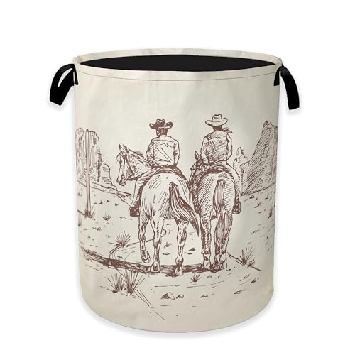 Image of Western Cowboy Laundry Hamper,Vintage Clothes Hamper for Laundry,Waterproof Oxford Toy Storage Collapsible Hampers for Bedroom, Dorm Room,Bathroom,16x20 Inch