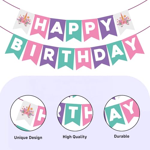 Image of Party Propz Unicorn Theme Birthday Decoration Kit -57 Pcs ,Happy Birthday Banner, Multicolor Balloons for Birthday Events, Unicorn Photo Props & Glue Sheet ,Decoration Kit for Girls (Cardstock)