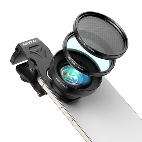 APEXEL HB100 Ultra Makro Objektiv & 52mm Filter Set für Smartphones - 2-in-1 DSLR-Qualität Makrofotografie mit CPL & Sternfilter, Kompatibel mit...