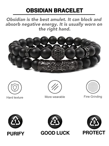 2Pcs Healing Crystal Beaded Bracelet for Men Women Handmade 8MM Beads Stretch Bracelet Protection Bracelets Bring Good Luck Prosperity and Happiness Gifts for Men Women3