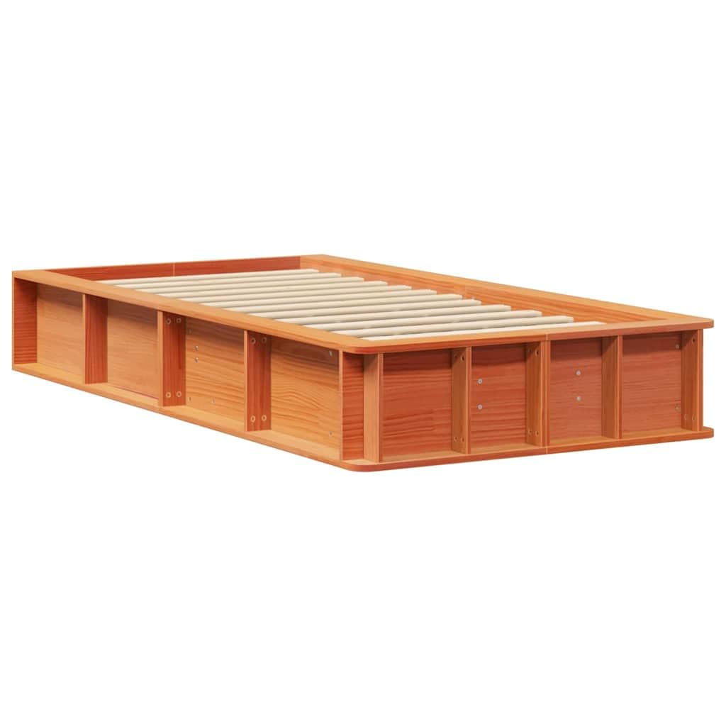 Marco de cama marrón cera, 100 x 200 cm, madera de pino maciza, estructura individual con somier, robusta cama de plataforma para adultos y jóvenes, muebles de dormitorio duraderos