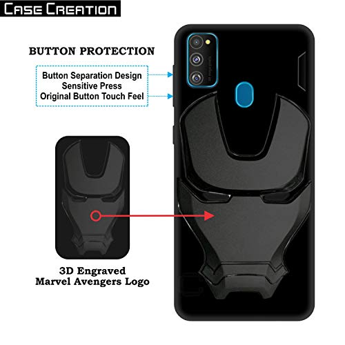 Image of COVERLY Official 3D Smooth Feel Avenger Logo Mask Soft Rugged Grip Iron Man Engraved Cartoon Movie Engraved Silicone Rubber Matte Back Cover for Samsung Galaxy M31 (2020) - Black