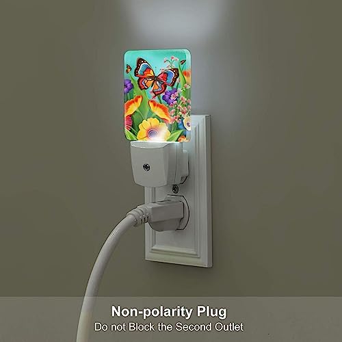 Image of Flower and Butterfly LED Plug-in Night Light 2-Pack, Auto Sensor Nightlights Set of 2 for Bedroom Bathroom